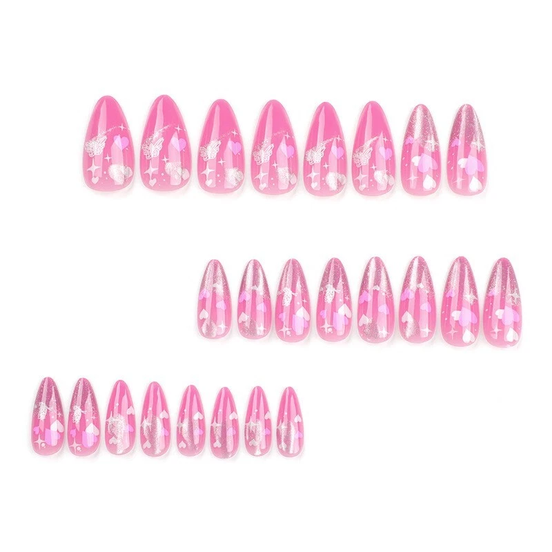 24pcs Valentine’s Day Pink Cat Eye False Nail Long Almond Press on Nail Nail Art - Image 2 of 4