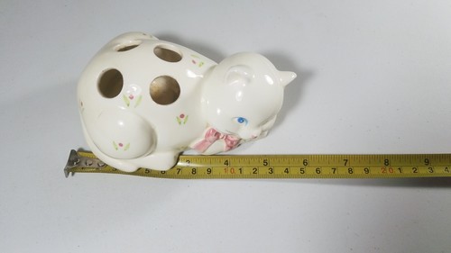 Vintage Cat Figurine Russ Bud Vase Pen Holder Toothbrush Holder Floral Carmic - Picture 7 of 7