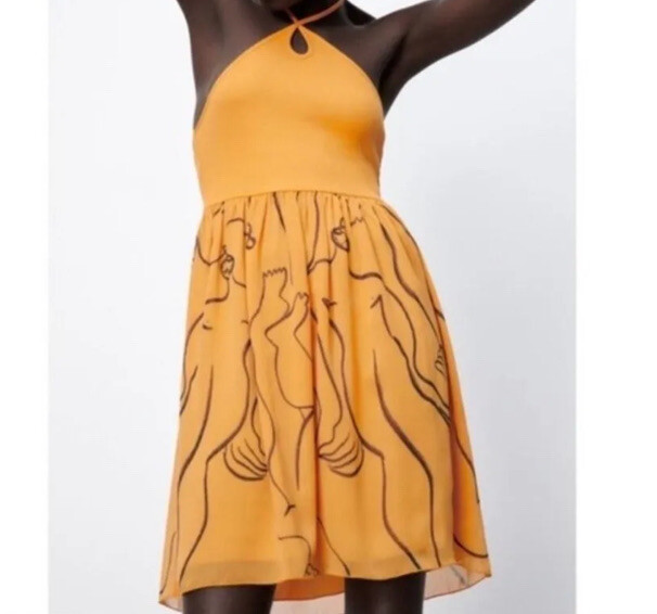 zara orange halter neck dress x Dina Bukva Bali Tulum Tropical Size Small size-16-18
