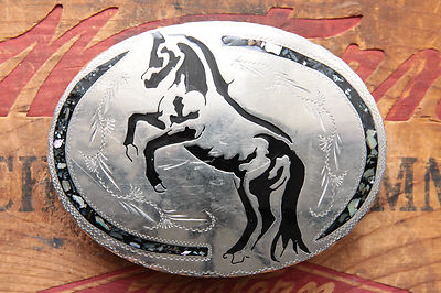 Vtg Hand Made Abalone Inlay Bucking Horse Mustang Western  display picture 3