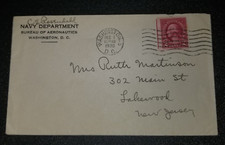 1930 US Navy Aeronautics Bureau Cover Lakewood NJ USA Signed Charles Rosendahl