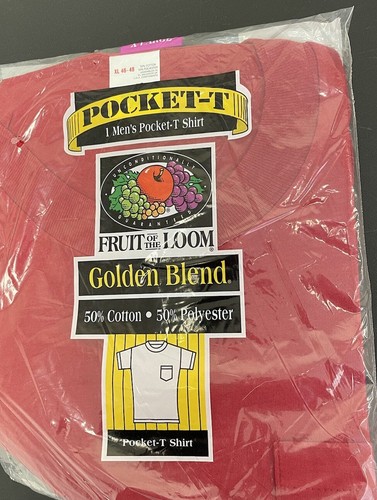 Vintage 90er Fruit of the Loom Pocket-T Shirt Herren XL ROT Einfarbig 50-50 Neu