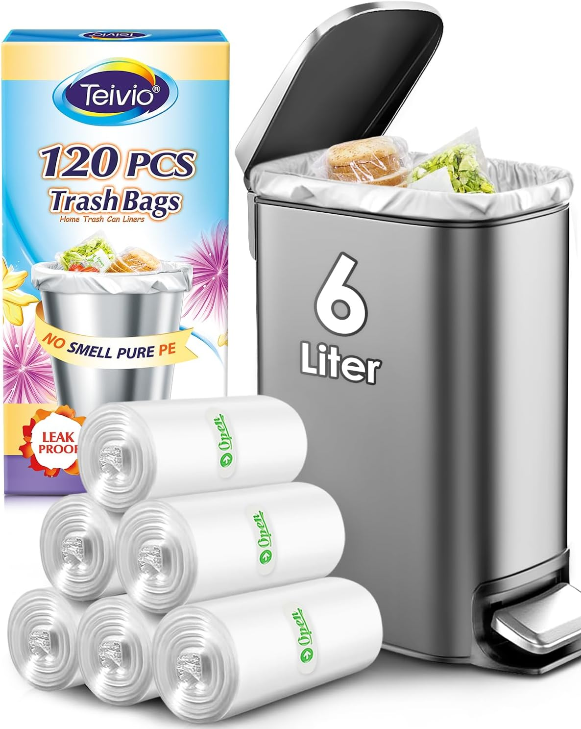 1.5 Gallon 120 Counts Strong Trash Bags Garbage Bags, Bathroom Trash Can Bags Wa