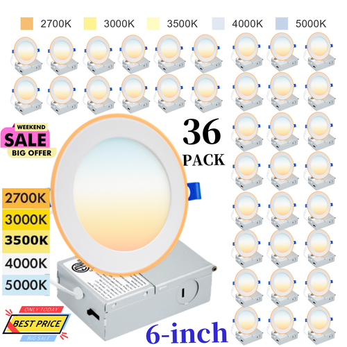 6 inch 5CCT Ultra-Thin Baffle Recessed Lighting,Dimmable Canless Wafer Downlight - Picture 25 of 29