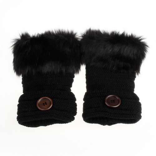 Gloves Fingerless Knitted Wrist Faux Rabbit Fur Winter Warm Women Ladies Mittens - Bild 8 von 13