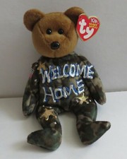 Fourth of July Americana Ty Beanie Bea Hero peint à la main avec Welcome Home & Stars