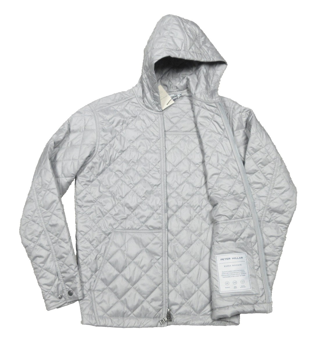 Peter Millar Men's Gale Gray Essex Crown Quilted Full Zip Hooded