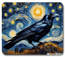 Van Gogh Starry Night  Black Raven - Mouse Pad / PC Mousepad - Art Gothic GIFT