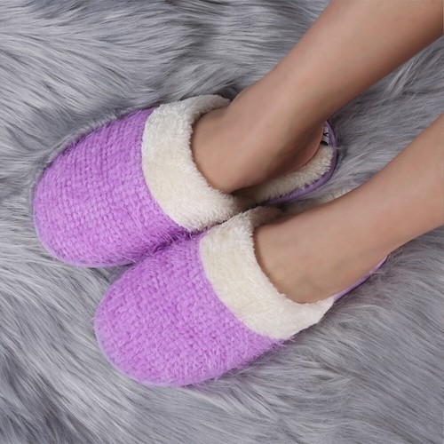 Women Winter Warm Plush Knit Weave Slippers Non Slip Cozy Indoor Shoes Size 7-10 - Bild 10 von 16