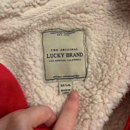 Lucky Brand Hoodie Girls XS 5/6 Pink Sherpa Lined Zip Up Sweatshirt Warm Winter - Picture 3 of 3