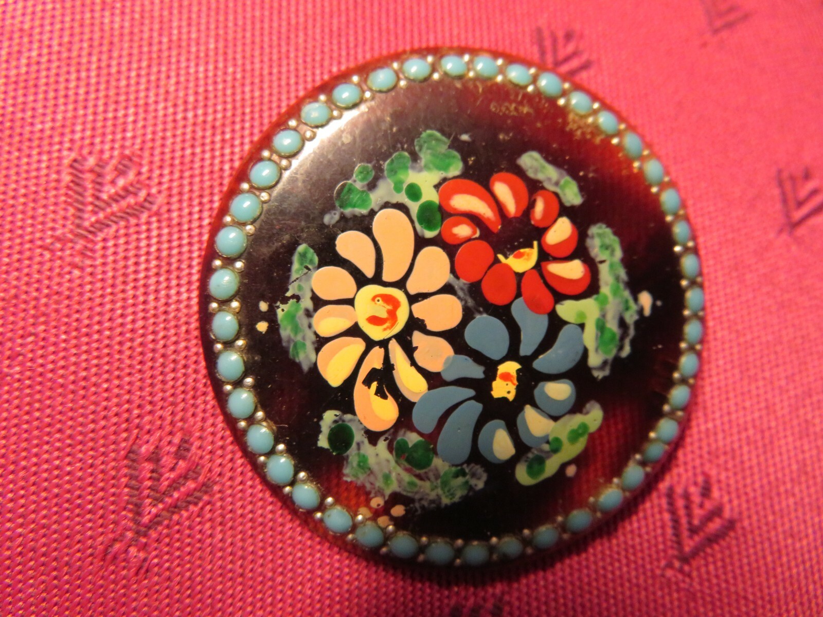 Broche Art Déco Ancienne - Bakélite, Strass Et Pâte De Verre Jaune, Occasion