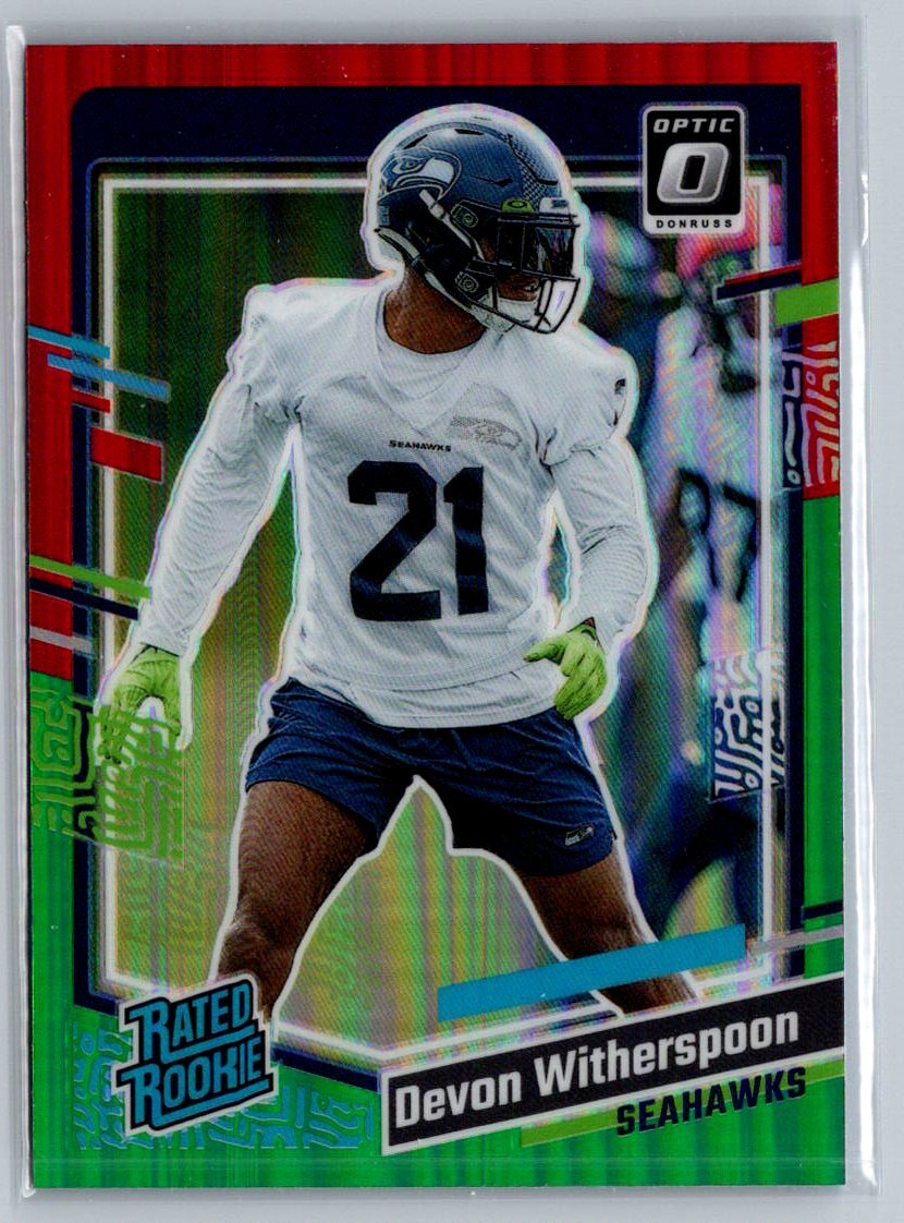 2023 Donruss #389 Devon Witherspoon Optic Rated Rookie Preview Red & Green Prizm