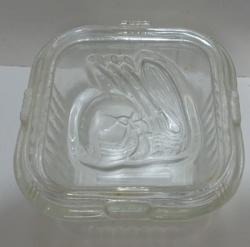 Vintage Federal Clear Glass Refrigerator Dish w/ Lid Vegetables 4"x4" x 3.5"