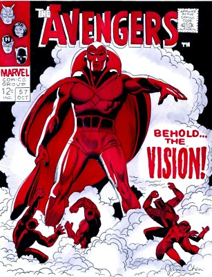 AVENGERS # 57 COVER RECREATION 1ST VISION ORIGINAL COMIC COLOR ART
