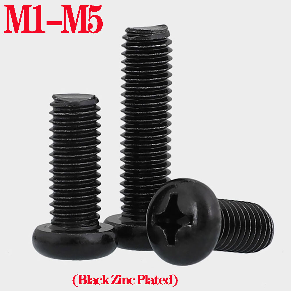 Black Zinc Phillips Pan Head Machine Screws Bolts M1 M1.2 M1.4 M1