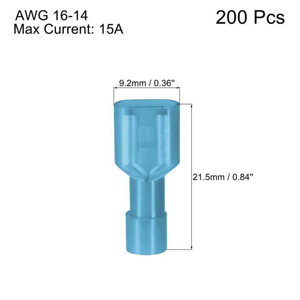 Wire Terminals Connector Nylon Insulated AWG16-14 Female Spade Blue 200 Pcs # - Image 2 of 4