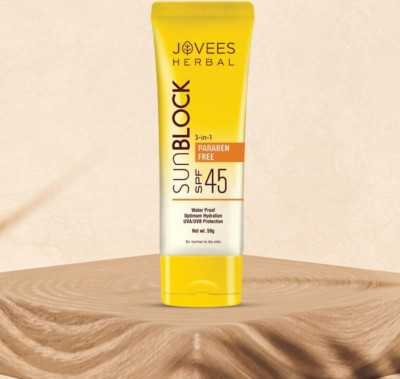 Jovees Herbal Sun Block SPF 45 For Even Toned & Glowing Skin  UVA/UVB Protection