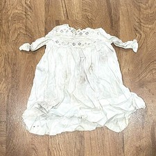 Antique 1900s Edwardian Victorian Cotton Cutwork Baby Gown Dress