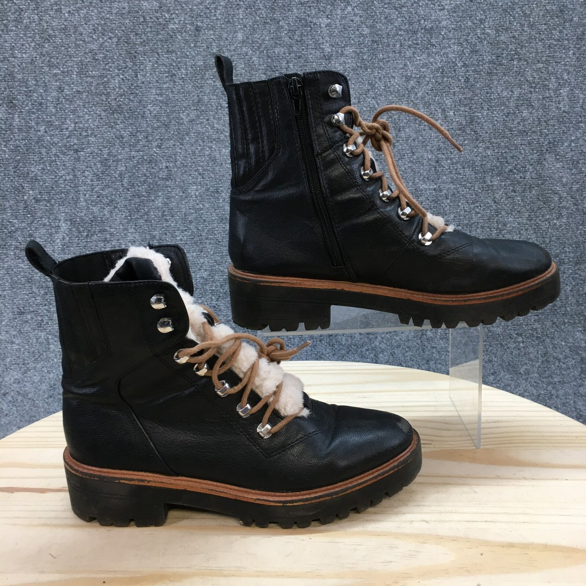 Nine West Combat Boots Womens 8.5 M Ivani Black Faux Leather Round 