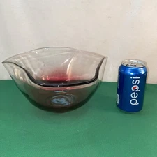 Vtg CHUNKY Mid-Century Clear Ruffle Cranberry Bottom Fruit Salad SERVING Bowl