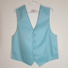 Jean Yves Paris Mens Formal Vest White Aqua-Green Stripes Made in USA Size M