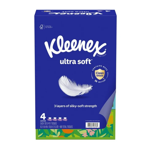Kleenex Tessuti Viso Ultra Morbidi, 4 Scatole Piatte, 120 Tessuti per Scatola, 3 Strati - Foto 12 di 12