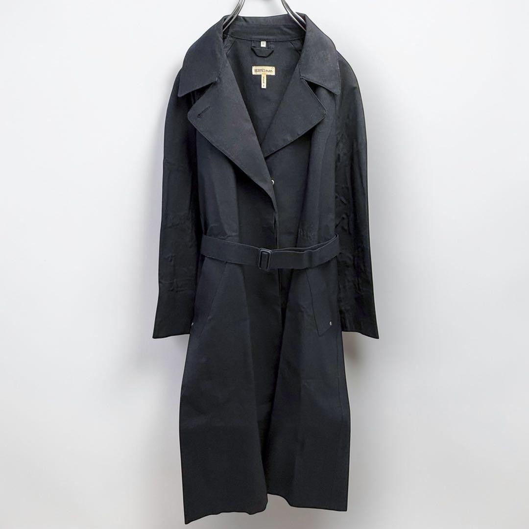 Rare HERMES Margiela Period Mackintosh Rubberized Trench Coat Black