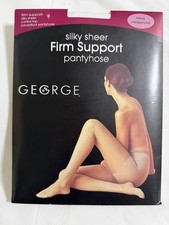George Control Top Silky Sheer BLACK MEDIUM/TALL Firm Support Pantyhose NEW