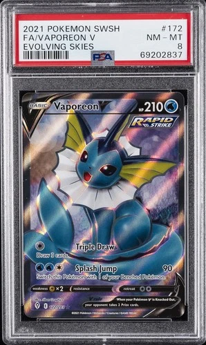 2021 POKEMON SWORD & SHIELD EVOLVING SKIES #172 FULL ART/VAPOREON V PSA 8