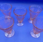Jeanette Floral Poinsettia Pink Depression Glass Footed Tumbler Vintage Lot of 5