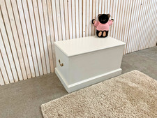White Wooden Blanket Box with brass Handels on the side H51 W87 D49