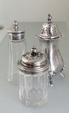 Streuer Glas Silber Montur England antik Pfeffer Salz Gewürze Kakao Kräuter