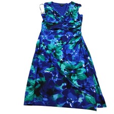 Lauren Ralph Lauren Dress Womens 8 Blue Floral Sleeveless Wrap 