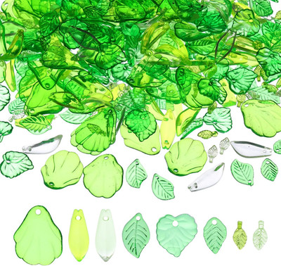 320pc Green Acrylic Leaf Beads Transparent Charms Jewelry Making DIY Earring 320