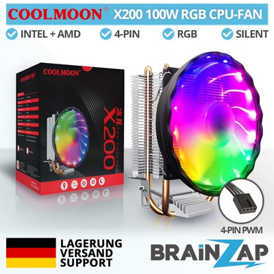 COOLMOON CPU Kühler X200 Fan Lüfter RGB 120mm Heatpipe 100W 1151 115X AM3 AM4