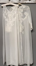 Vtg Magica Italy Peignoir Set Ivory Sheer Nylon Chiffon Nightgown Boudoir Size 4