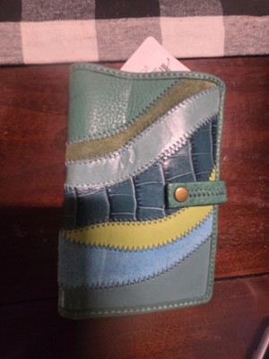 Fossil Sea Green Patchwork Folding Wallet for Women with Snap Closure