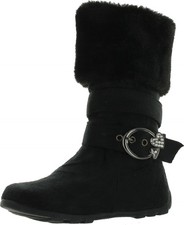 New Girls Slouch Comf Tall Midcalf Suede Winter Boots Shoes