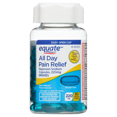 Equate Naproxen Sodium 220mg Liquid Gels 80ct   All Day Pain Relief
