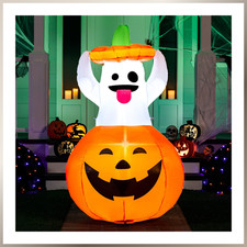 Aufblasbarer Halloween-Geist 152 cm mit LEDs f&uuml;r Outdoor-Dekoration K&uuml;rbis