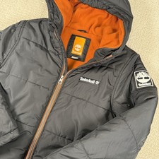 Timberland Youth Medium 10/12 Puffer Jacket Black Orange Hooded Full Zip Coat