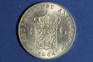 1964 Netherlands Antilles 2 1/2 Gulden Silver Coin #M27203