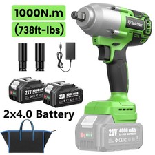 21V Electric Impact Wrench Cordless 1/2 " Brushless Motor 1000Nm 2X4.0Ah Battery