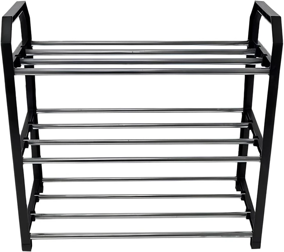 3-Tier Standing Shoe Rack PARACASA Stackable Free Plastic Shoes Organizer Black - Image 4 of 4