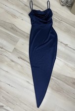 Windsor Women's Dark Blue Satin Cowl Midi Dress