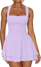 Women's Mini Party Dress Square Neck Ruffle Hem Ruched Waist Bodycon Sleeveless