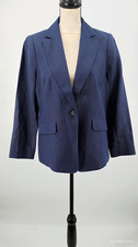 NEW 179 Talbots 100 Linen Blazer Navy Blue One Button Jacket Pockets Lined Mp