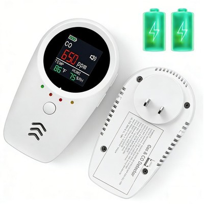 5-in-1 Carbon Monoxide & Natural Gas Detector Plug in TEMP/RH Sensor Alarm