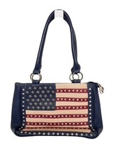 Womens Navy American Flag Studded Shoulder Ba...
