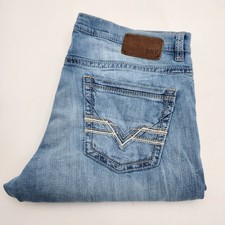 BKE Buckle Tyler Jeans Mens 38X28 Blue Denim Straight Leg Whiskers Weste
